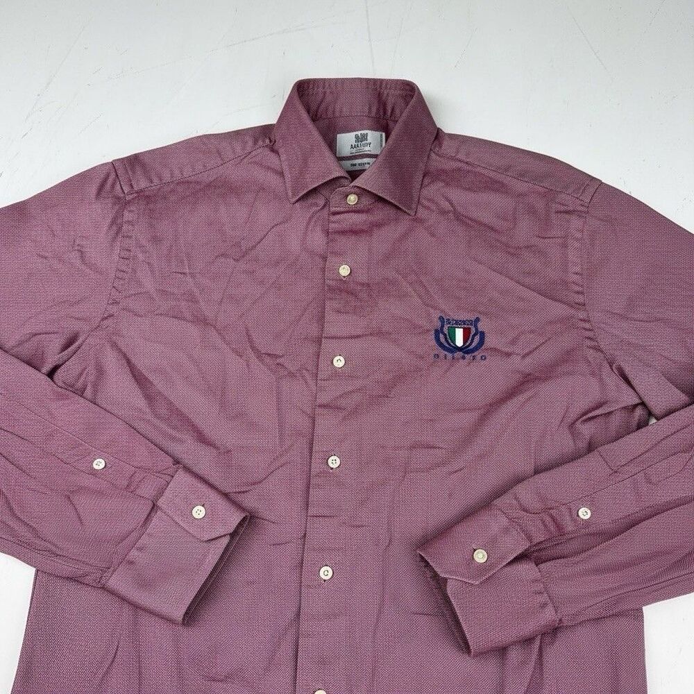 Boggi Milano Long Sleeve Button Up Shirt Red Mens Large Woven Fine Cotton